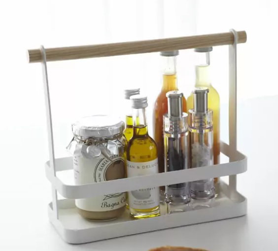 DKD Home Decor Organizador de Aceites y Especias Blanco Metal y Pino