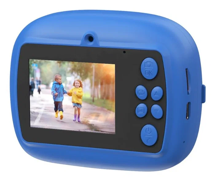 Celly KIDSCAMPRINT Cámara de fotos digital para niños imprimible, color azul, 1300 mAh, USB Tipo C, 150 g