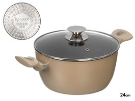 Kinvara Cacerola para Induccion Forjada 24 cm, Color Beige, Aluminio EN601, Asas Tacto Suave, 39.2 x 25 x 13 cm (Set de 6)