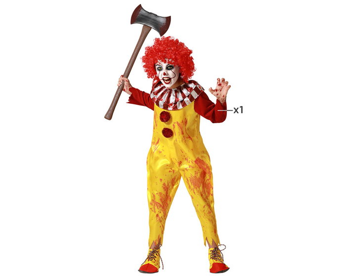 Disfraz Payaso Infantil Amarillo con Mono y Cuello Rojo para Niños de 10-12 Años, Temática Halloween, Polyester Disfraz Payaso Infantil Amarillo con Mono y Cuello Rojo para Niños de 10-12 Años, Temática Halloween, Polyester