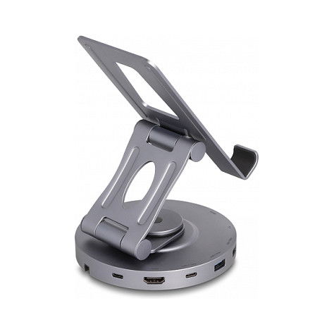 DeLOCK Dockingstation 4K mit integrierter Halterung - HDMI, USB, Hub, SD, Micro SD, PD 3.0, 360 Grad drehbar für Tablet und Notebook