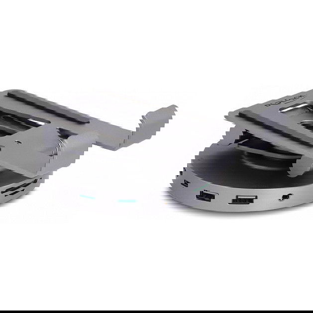 DeLOCK Dockingstation 4K mit integrierter Halterung - HDMI, USB, Hub, SD, Micro SD, PD 3.0, 360 Grad drehbar für Tablet und Notebook