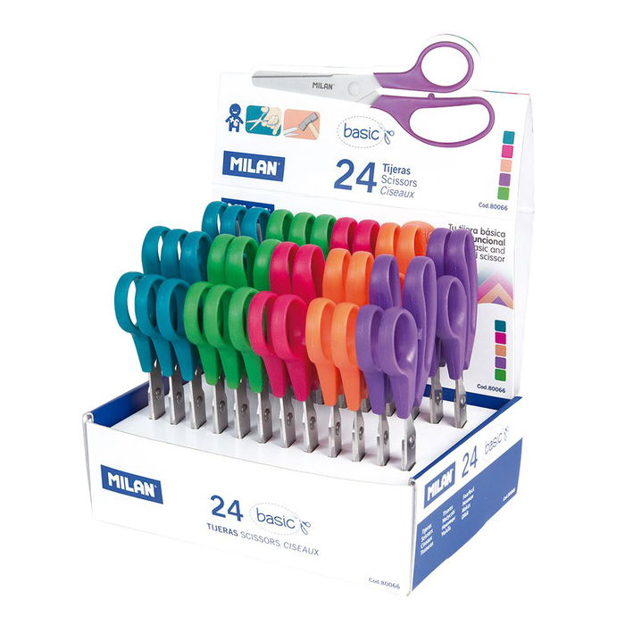 Milán Tijeras Escolares Básicas 13,3 cm Mango Plástico Cuchilla Acero Inoxidable Colores Surtidos Expositor 24 Unidades Milán Tijeras Escolares Básicas 13,3 cm Mango Plástico Cuchilla Acero Inoxidable Colores Surtidos Expositor 24 Unidades