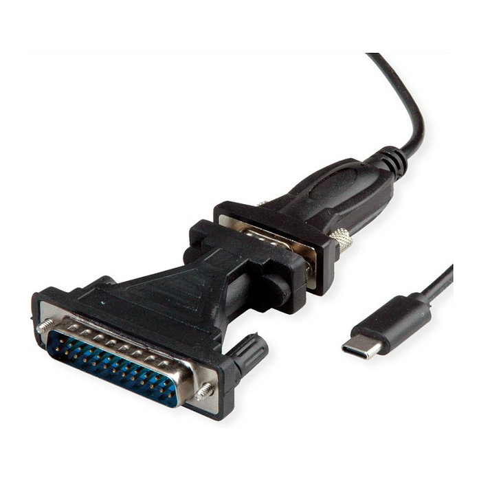 VALUE 12.99.1162 Cable Convertidor USB-C a RS232 DB9/DB25 Macho Negro 1.8m