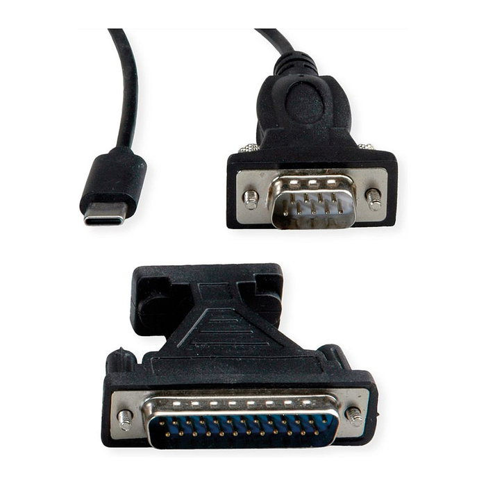 VALUE 12.99.1162 Cable Convertidor USB-C a RS232 DB9/DB25 Macho Negro 1.8m