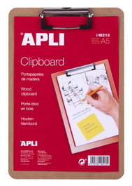 Apli Carpeta con Pinza Superior A5 Base de Madera