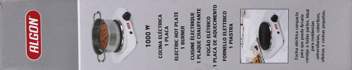 Algon Bbq Cocina Eléctrica Portátil 1 Placa 1000W, Dimensiones 22 cm Largo x 25.2 cm Alto x 6.7 cm Ancho (4 Unidades)