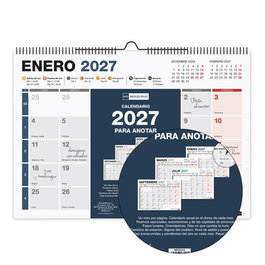 MIQUELRIUS Calendario de Pared A4 Completo 2027 Mensual para Escribir 296x210 mm
