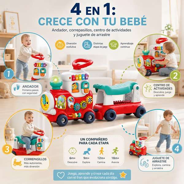 Hola Tren de actividades 4 en 1 con luces y sonidos