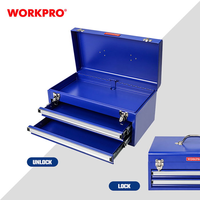 Workpro Caja de herramientas metálica de 2 cajones, Azul