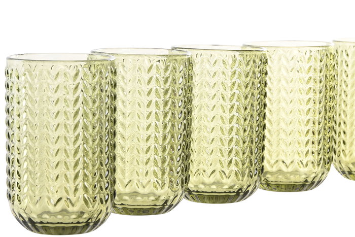 DKD Home Decor Espiga garbo 24 Vaso Verde Cristal Set de 6 Piezas 420ml