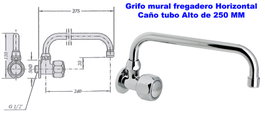 GENEBRE Grifo Mural para Fregadero con Caño Tubo Alto de 24 cm