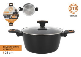 Cacerola con Tapa de Vidrio 28 cm Aluminio Forjado 2.5 mm Doble Capa Cocina (4 Unidades)