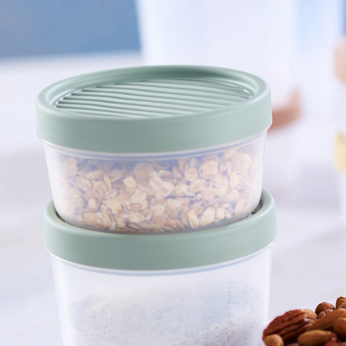 Day Juego de 3 Herméticos Redondos de Plástico para Alimentos, Colores Arena Natural, Verde Musgo y Amarillo Arena, 2x0.5L + 1x1L, Aptos Microondas y Lavavajillas