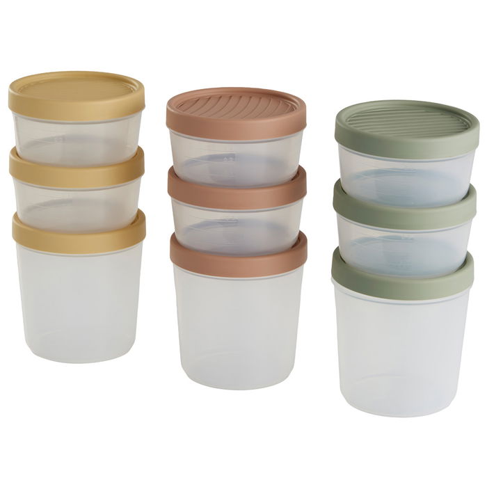 Day Juego de 3 Herméticos Redondos de Plástico para Alimentos, Colores Arena Natural, Verde Musgo y Amarillo Arena, 2x0.5L + 1x1L, Aptos Microondas y Lavavajillas