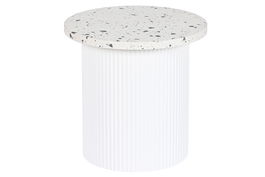 DKD Home Decor Mesita Auxiliar Moderna Blanca 40 x 40 x 37.5 cm Terrazo y Madera DM