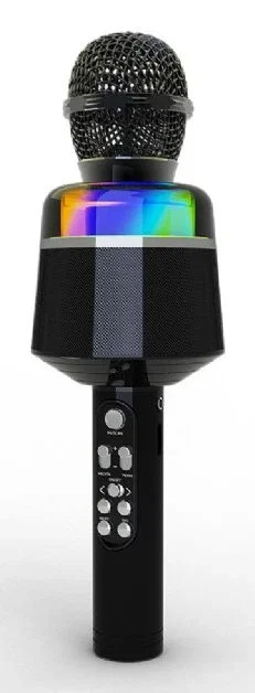 Gembird MICBT-01-BK Micrófono de Karaoke Bluetooth Inalámbrico Portátil con Luz LED, Entrada AUX/USB/MicroSD, Batería Recargable, Altavoz Integrado - Negro