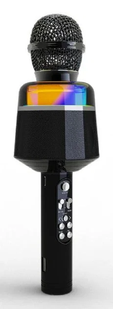 Gembird MICBT-01-BK Micrófono de Karaoke Bluetooth Inalámbrico Portátil con Luz LED, Entrada AUX/USB/MicroSD, Batería Recargable, Altavoz Integrado - Negro