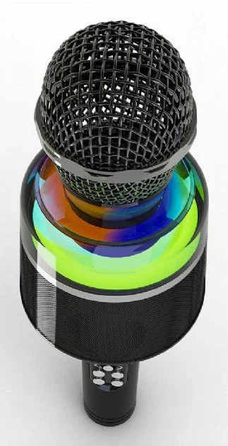 Gembird MICBT-01-BK Micrófono de Karaoke Bluetooth Inalámbrico Portátil con Luz LED, Entrada AUX/USB/MicroSD, Batería Recargable, Altavoz Integrado - Negro