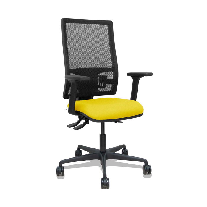 PIQUERAS Y CRESPO Silla Bormate con mecanismo asincro, respaldo de malla negro y asiento amarillo PIQUERAS Y CRESPO Silla Bormate con mecanismo asincro, respaldo de malla negro y asiento amarillo
