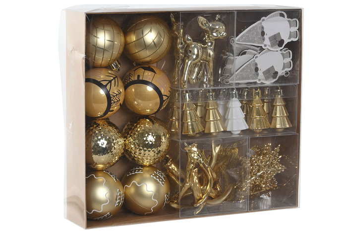 DKD Home Decor Set de 55 Bolas Decoración Navidad Moderna Dorado 28 x 24 x 6 cm