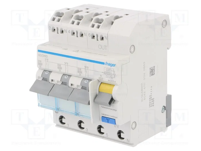 Hager ADZ316D Interruptor diferencial trifásico 16 A 0.03 A 230 V