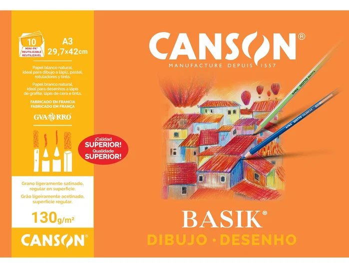 Canson Minipack Papel de Dibujo Basik A3 130g 10 Hojas Canson Minipack Papel de Dibujo Basik A3 130g 10 Hojas