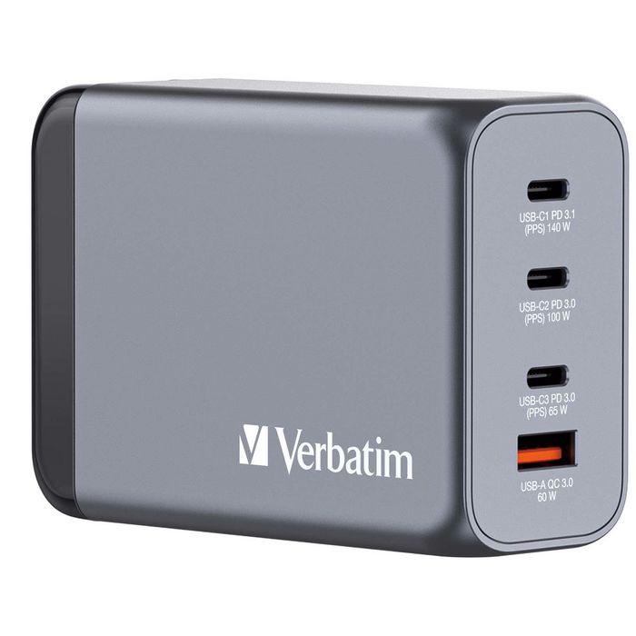 Verbatim GNC-240 Cargador GaN de 240 W con 3x USB-C y 1x USB-A