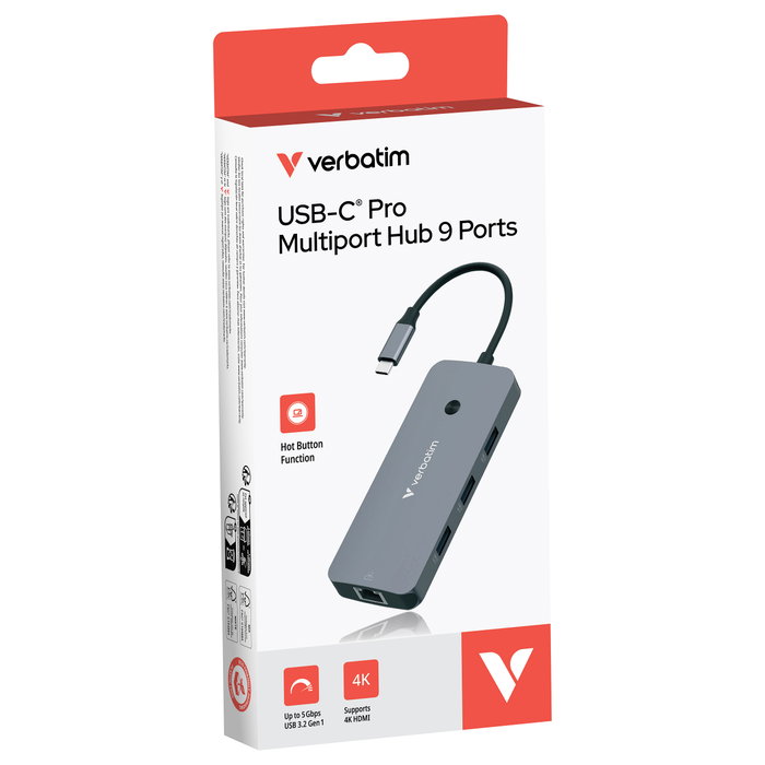 Verbatim USB-C Pro Multiport Hub CMH-09 Plata