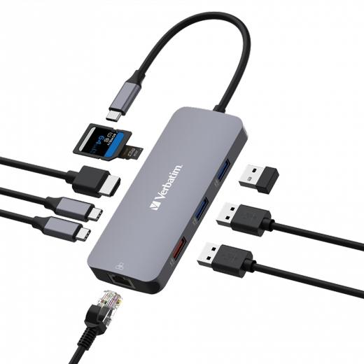Verbatim Hub Pro USB-C a 1xUSB 3.2, 2xUSB 3.2, 1xHDMI, 1xRJ45, 2xUSB-C, 1xSD, 1xMicroSD Plata con Transferencia hasta 10 Gbps Verbatim Hub Pro USB-C a 1xUSB 3.2, 2xUSB 3.2, 1xHDMI, 1xRJ45, 2xUSB-C, 1xSD, 1xMicroSD Plata con Transferencia hasta 10 Gbps