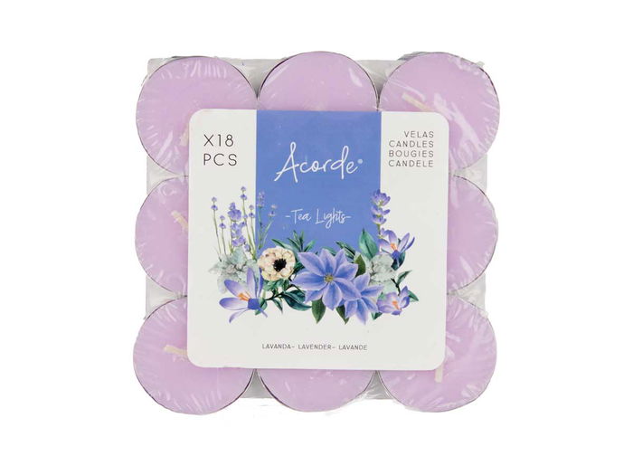 Acorde Set 18 Velas Tea Lights Lavanda 11.5 x 2 x 11.5 cm (Vela 3.7 x 3.7 x 1 cm) (Set de 24)