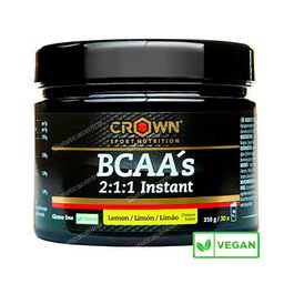 CROWN SPORT NUTRITION BCAA's Instant 2:1:1 - Sabor Limón - 210 G Polvo (30 Porciones) - Aminoácidos Ramificados - Para Fuerza y Resistencia - Vegano