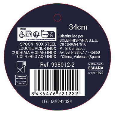 Privilege Cuchara de Acero Inoxidable 34 cm para Servir Grande, Longitud 34.2 cm, Ancho 6.4 cm, Peso 65 g por Pieza (60 Unidades)