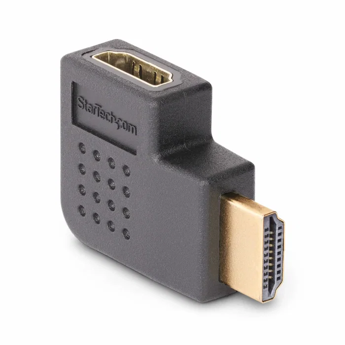 StarTech Adaptador HDMI2HDMIMFRA HDMI 2.0 Macho a Hembra Ángulo Derecho - 4K 60Hz HDR 18Gbps - Protector de Puerto con Conexión Dorada - Negro