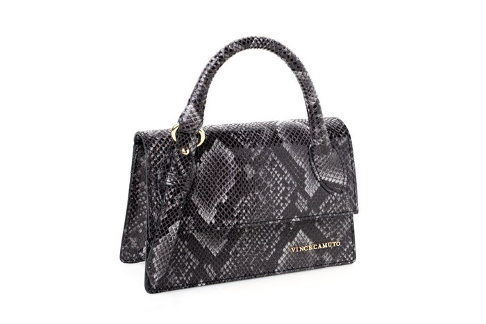 Vince Camuto Parma - Bolso de mano con efecto piel de serpiente en gris y negro, 100% piel de polivinilo