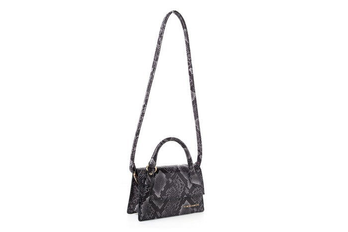 Vince Camuto Parma - Bolso de mano con efecto piel de serpiente en gris y negro, 100% piel de polivinilo