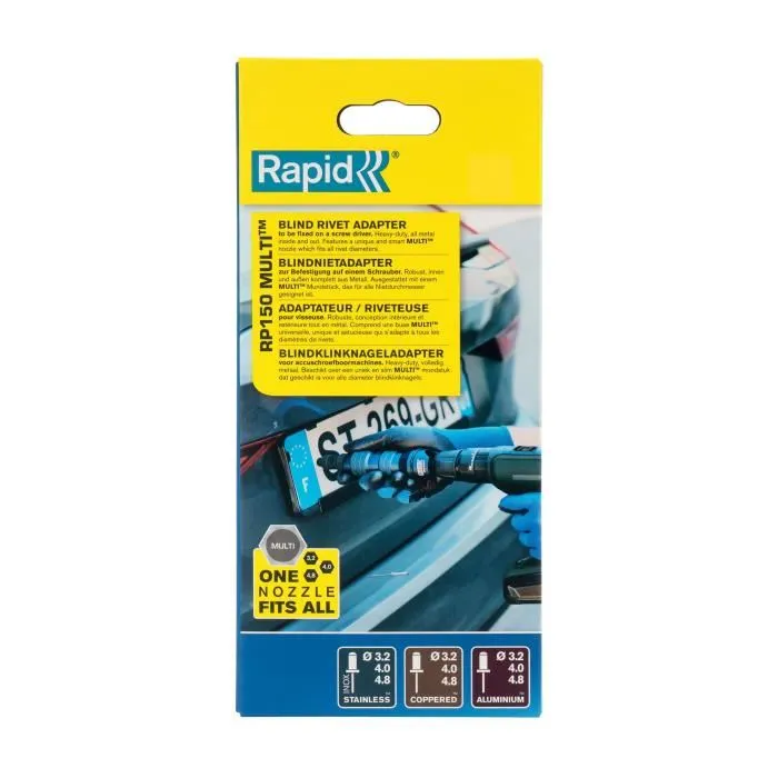 Rapid RP150 MULTI Adaptador de remaches para destornillador - Aluminio y acero inoxidable - Caja