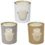 Home Deco Factory Vela Perfumada Mano Fátima Colección Mirage Gris (Escaramujo) Dorado (Sándalo) Blanco (Almizcle) Cera Parafina 250g 45h