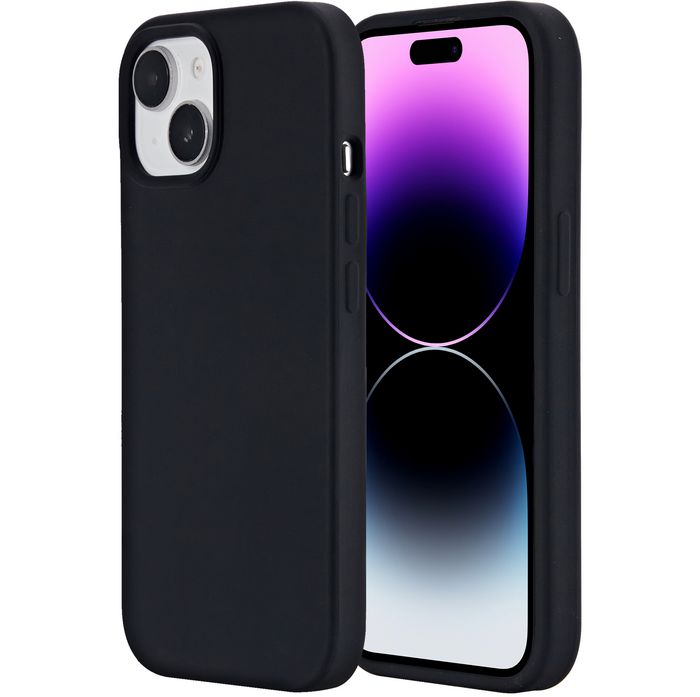 eSTUFF Funda INFINITE RIGA para iPhone 15, Silicona Negra con 93% Material Reciclado, Protección Anticaídas