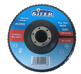 SIFER Disco de Láminas de Lija para Acero Inoxidable 125x22 mm Grano 60