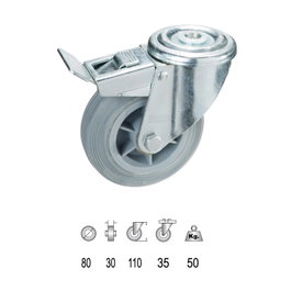 WOLFPACK LINEA PROFESIONAL Rueda Industrial Goma Gris Pasante con freno 80mm