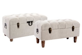 DKD Home Decor Set de 2 Banquetas Descalzadora de Madera Beige