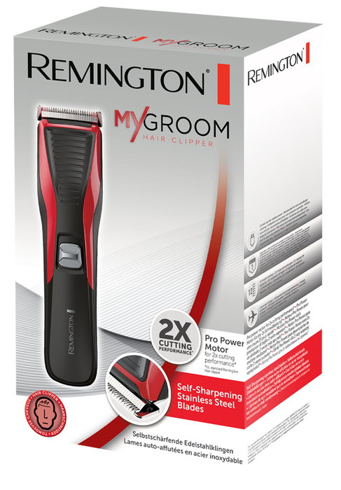 Remington HC5100 MyGroom Maquinilla de peluquería profesional con 12 longitudes de corte, Negro y Rojo