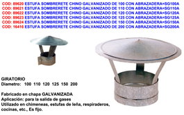 Estufa Sombrerete Chino Galvanizado de 125 con Abrazadera SG125A