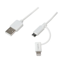 LogiLink Cable USB 2.0 con Micro-USB y Lightning de 1 m, blanco