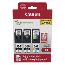 Canon PG-560XL/CL-561XL 3712C012 Multipack 3 Cartuchos Originales Tinta Alto Rendimiento Negro y Color con Papel Fotográfico