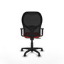 Silla de oficina Alocén con mecanismo Sincro tapizada con Tela color Naranja oscuro y malla color Negro. Equipada con lumbar 1D, Brazos 1D y Ruedas de parqué