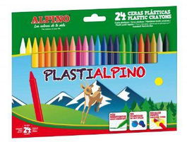 Alpino Ceras Plásticas Plastialpino 115 mm No Manchan Estuche 24 Colores Surtidos