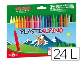 Alpino Ceras Plásticas Plastialpino 115 mm No Manchan Estuche 24 Colores Surtidos