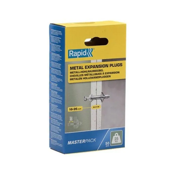 Rapid 5001561 Anclajes de Expansión Metálicos para Placas de Yeso de 16-26 mm - Paquete de 50